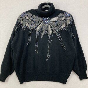 NWT Vintage For You size 2X Floral Lambswool Rabbit Hair Turtle Neck Sweater